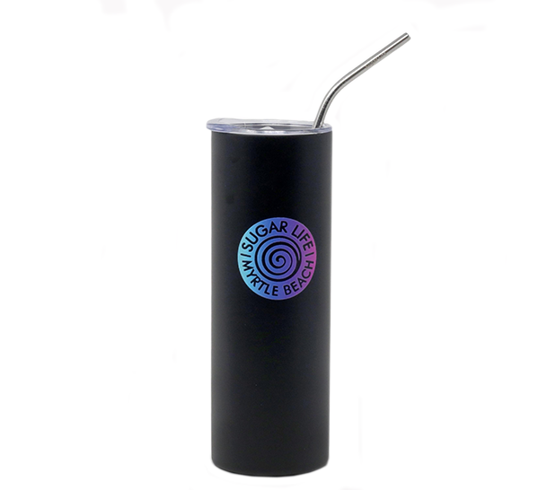 Sugar Life Skinny Candy Swirl Black Metal Tumbler 20 Oz