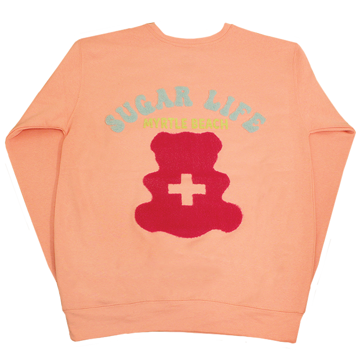 Sugar Life Fuzzy Crewneck Neon Pastel Peach - Adult