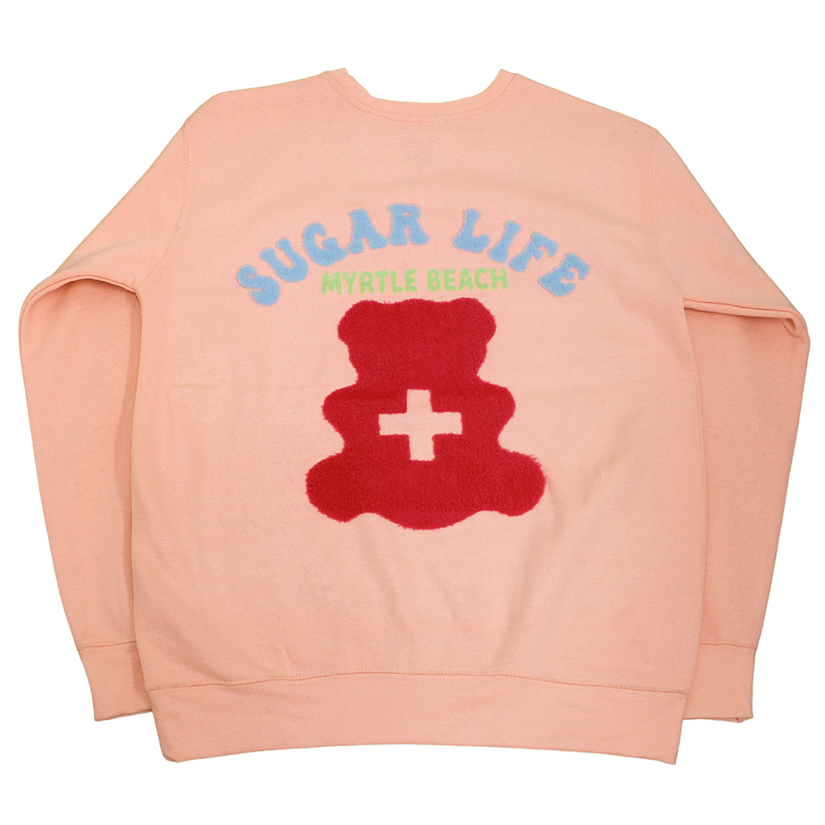 Sugar Life Fuzzy Crewneck Neon Pastel Peach - Adult