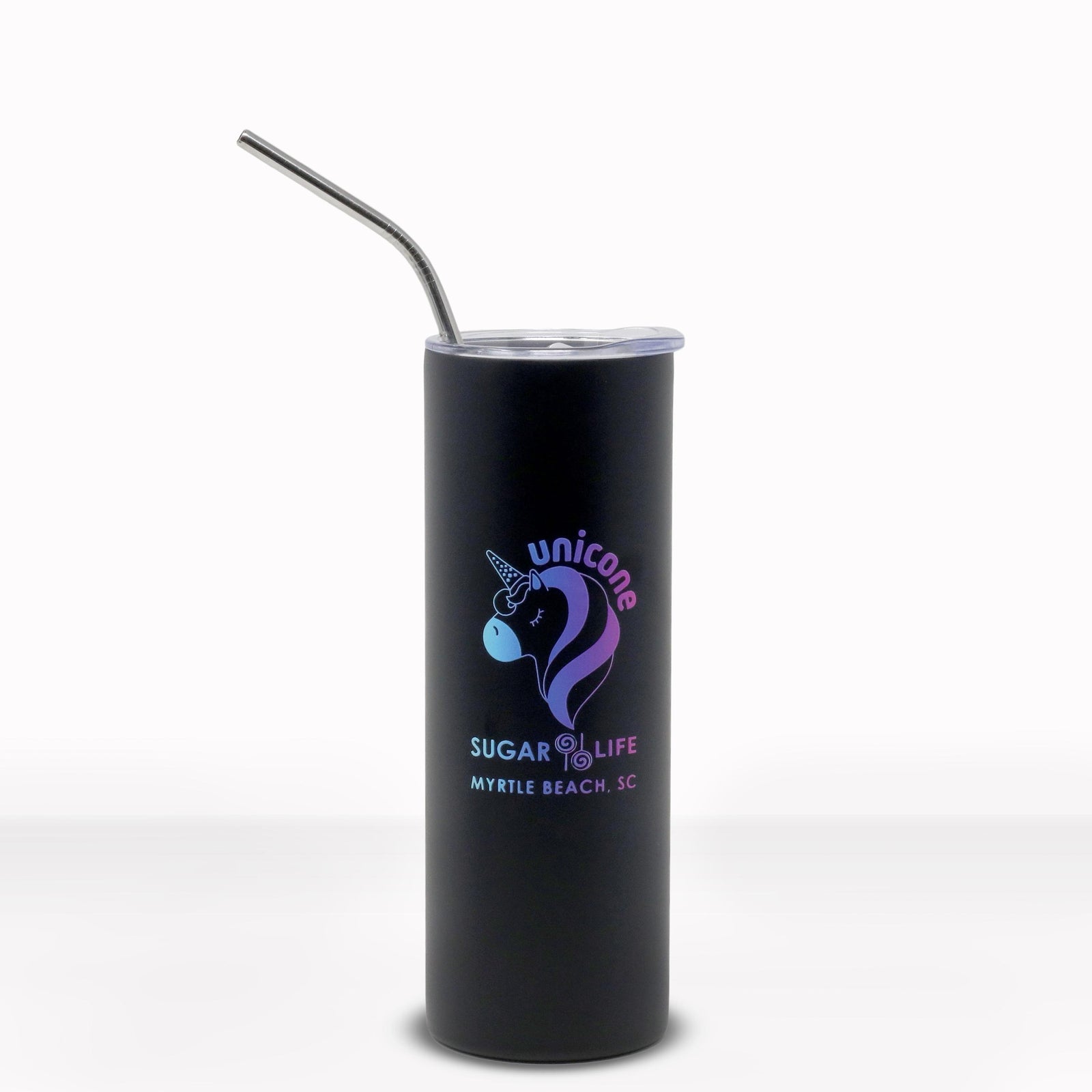 Sugar Life Skinny Unicone Black Metal Tumbler 20oz